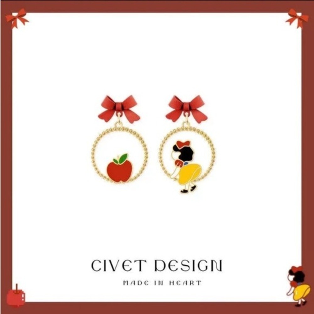 Snow White Princess Cute running princess fairy tale bow asymmetric Earrings new